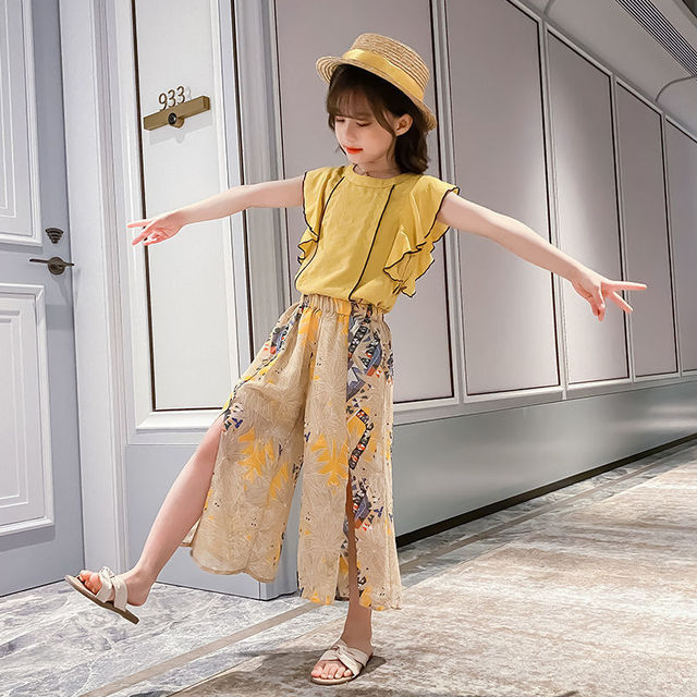 Summer Soft Sleeveless t-shirt And Pant 2PCS Set Yellow Color Fashion  Casual Baby Girl Outfit For 4 6 8 9 10 12 14Yrs - AliExpress